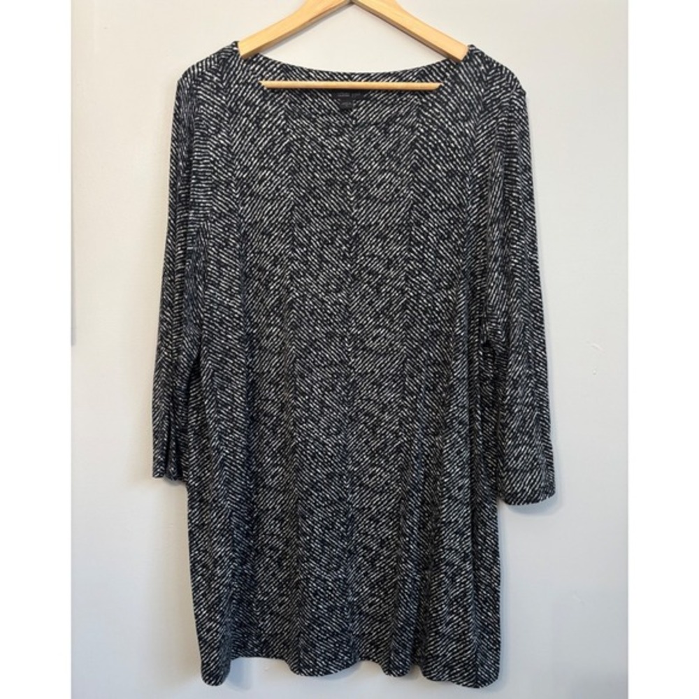 J Jill Wearever Collection Top XL Black White Tunic Stretch Career Casual